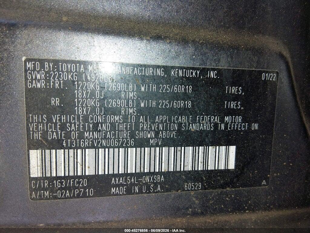 4T3T6RFV2NU067236 2022 TOYOTA RAV4 HYBRID photo no. 9