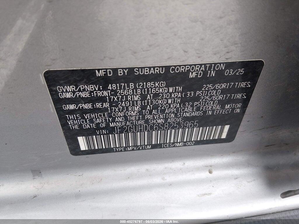JF2GUHDC6S8253965 2025 SUBARU CROSSTREK photo no. 9