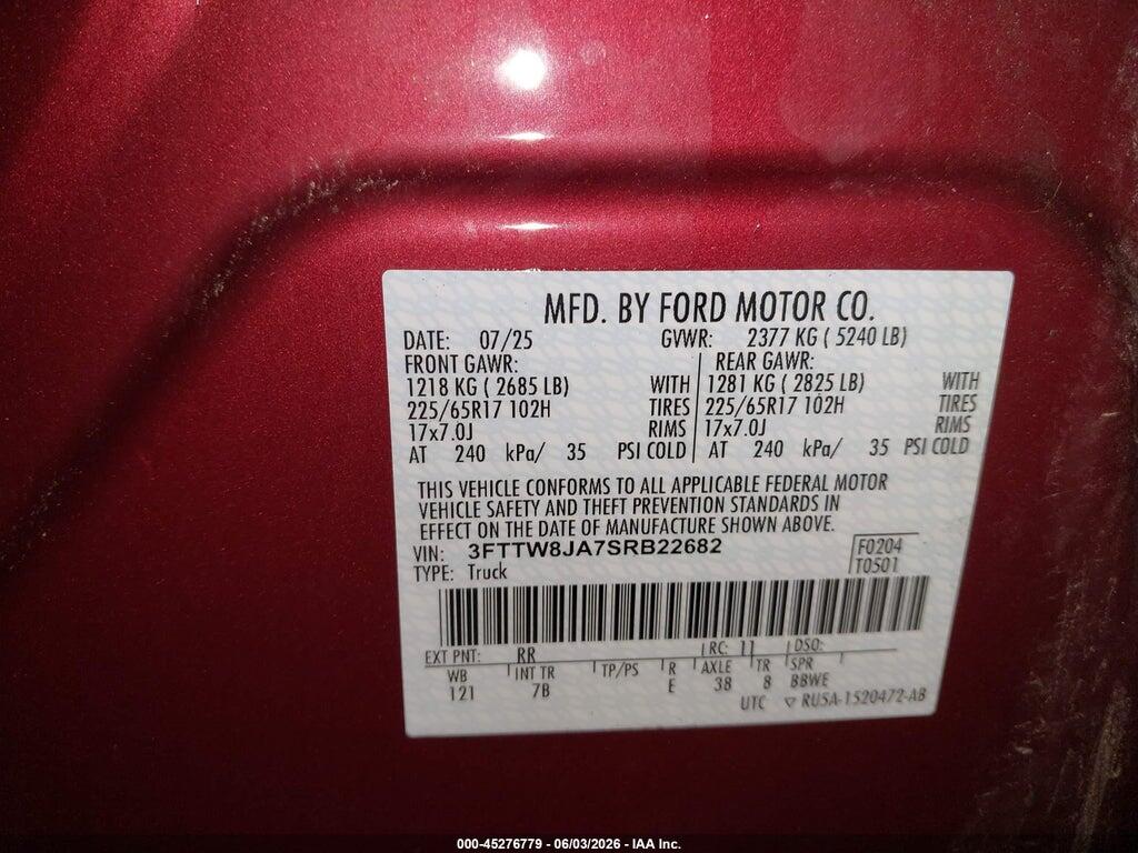 3FTTW8JA7SRB22682 2025 FORD MAVERICK photo no. 9