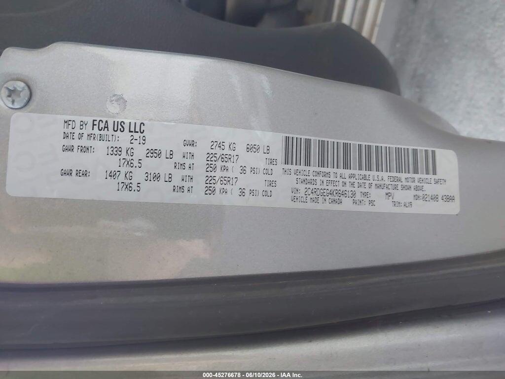 2C4RDGEG4KR646130 2019 DODGE GRAND CARAVAN photo no. 9