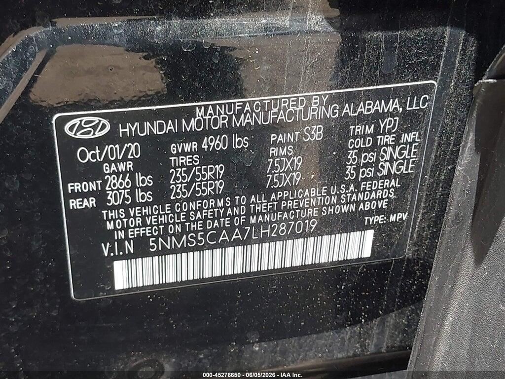 5NMS5CAA7LH287019 2020 HYUNDAI SANTA FE photo no. 9