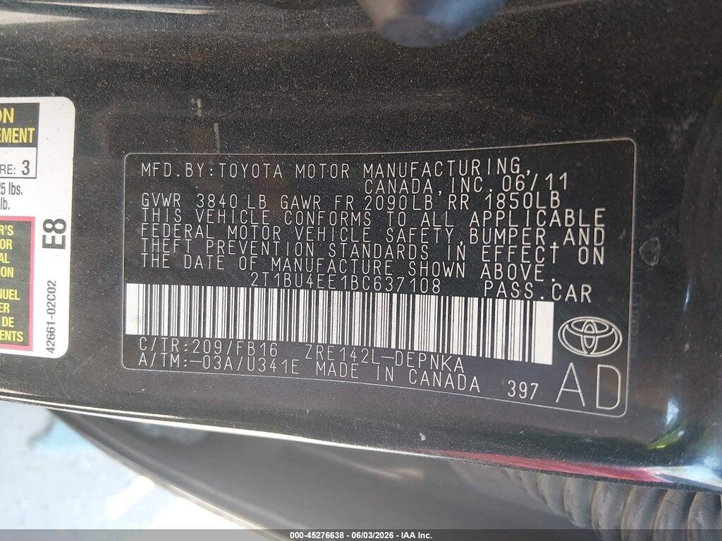 2T1BU4EE1BC637108 2011 TOYOTA COROLLA photo no. 9