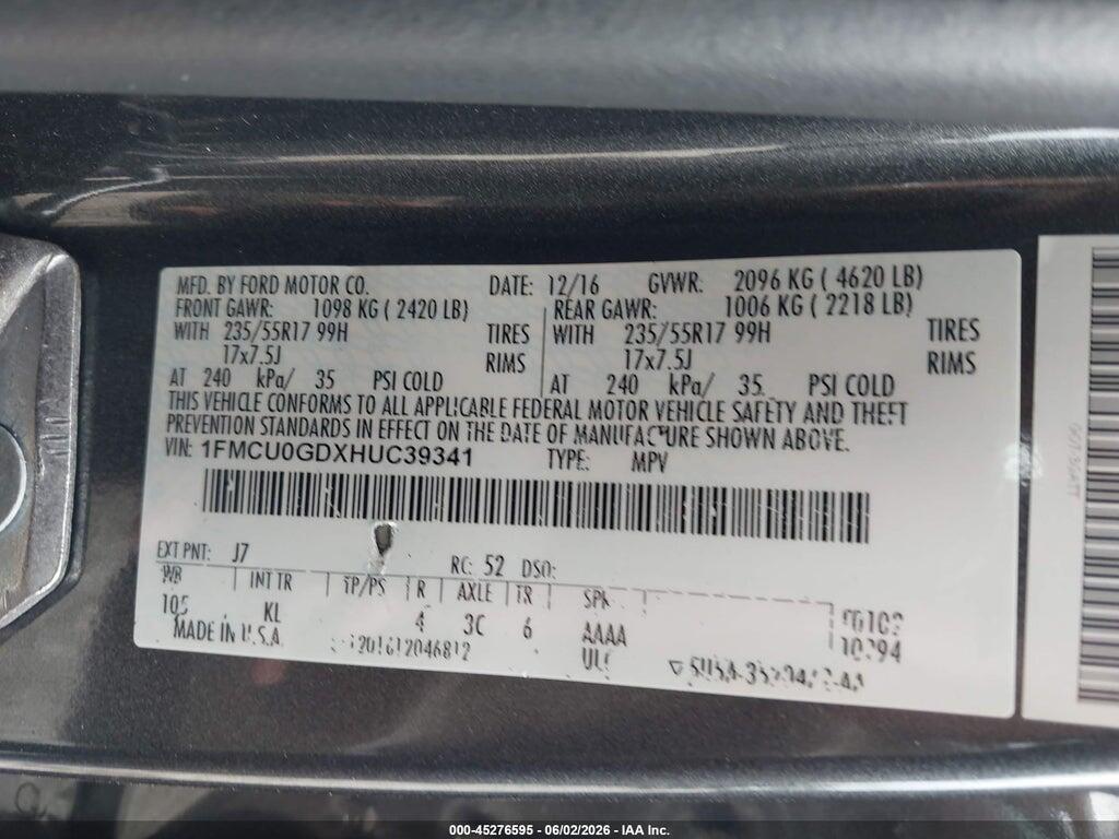 1FMCU0GDXHUC39341 2017 FORD ESCAPE photo no. 9