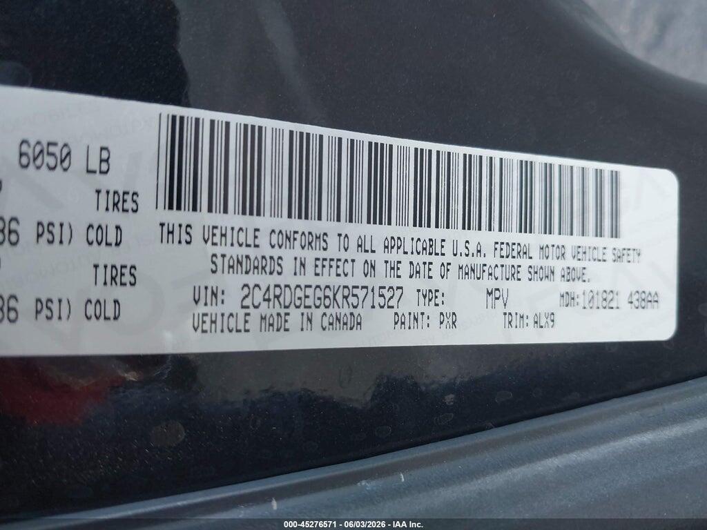 2C4RDGEG6KR571527 2019 DODGE GRAND CARAVAN photo no. 9