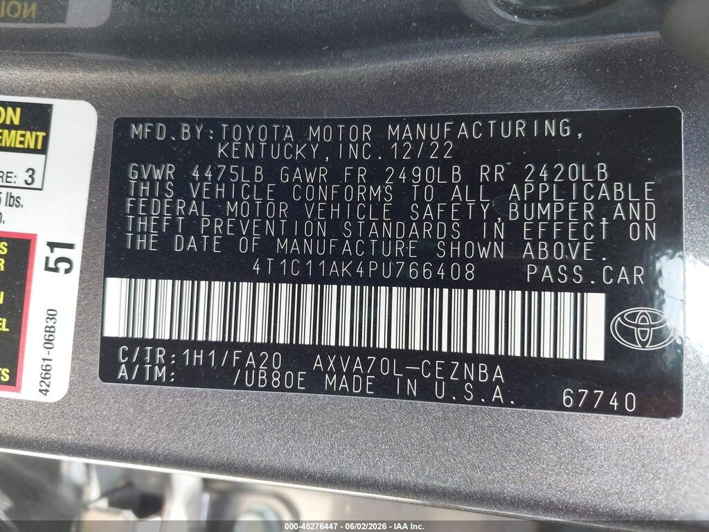 4T1C11AK4PU766408 2023 TOYOTA CAMRY photo no. 9