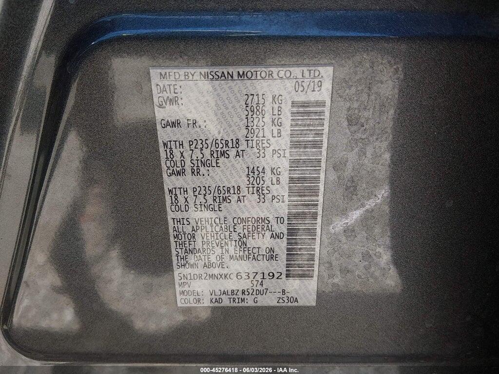 5N1DR2MNXKC637192 2019 NISSAN PATHFINDER photo no. 9