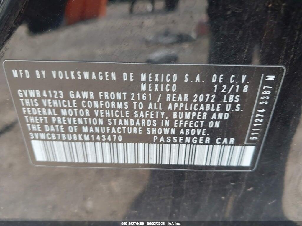 3VWCB7BU8KM143470 2019 VOLKSWAGEN JETTA photo no. 9