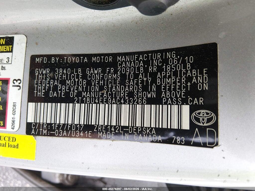 2T1BU4EE9AC433266 2010 TOYOTA COROLLA photo no. 9