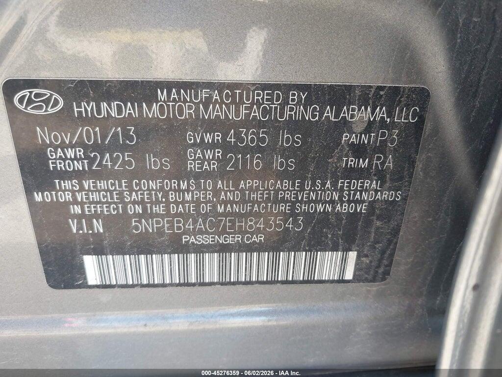 5NPEB4AC7EH843543 2014 HYUNDAI SONATA photo no. 9