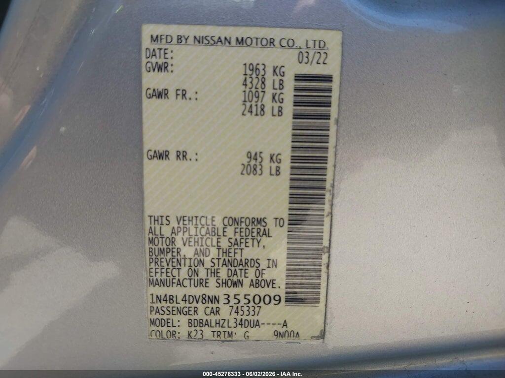 1N4BL4DV8NN355009 2022 NISSAN ALTIMA photo no. 9