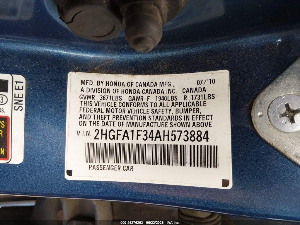 2HGFA1F34AH573884 2010 HONDA CIVIC photo no. 9