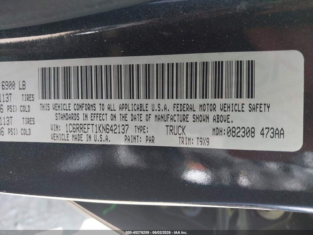 1C6RREFT1KN642137 2019 RAM 1500 photo no. 9