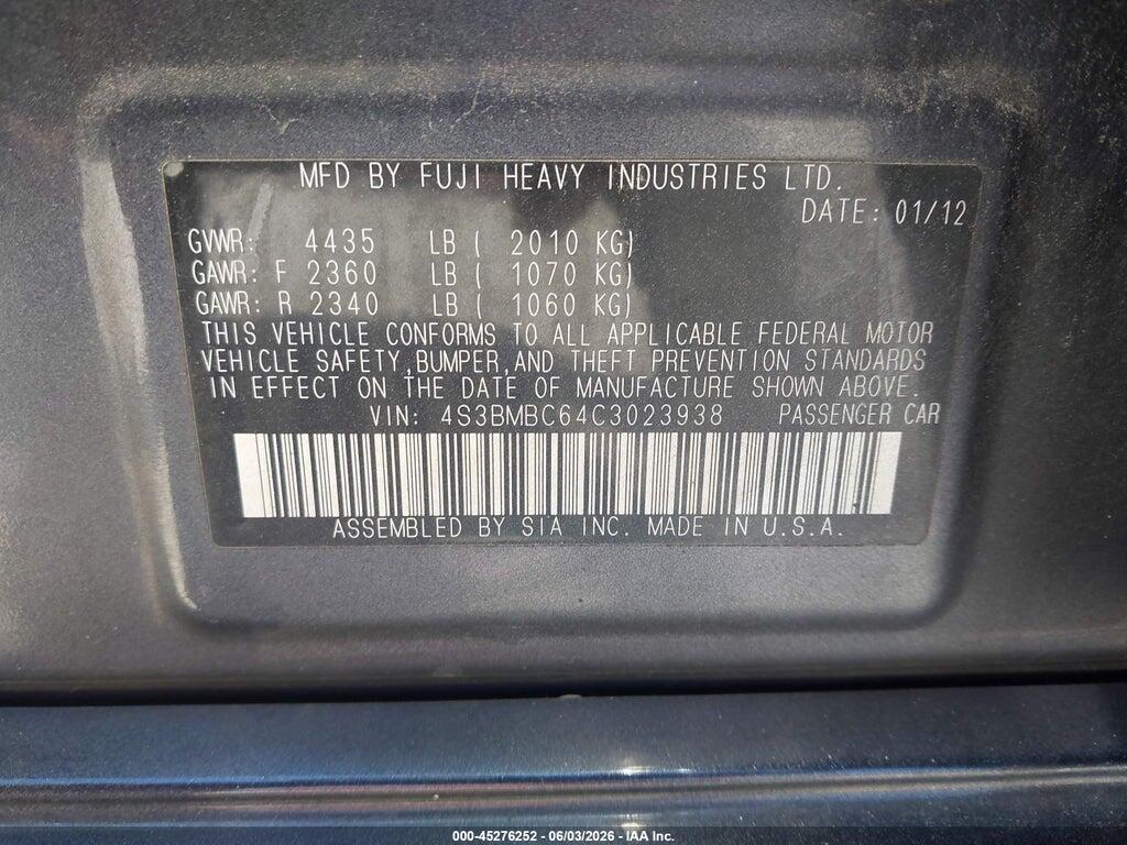 4S3BMBC64C3023938 2012 SUBARU LEGACY photo no. 9