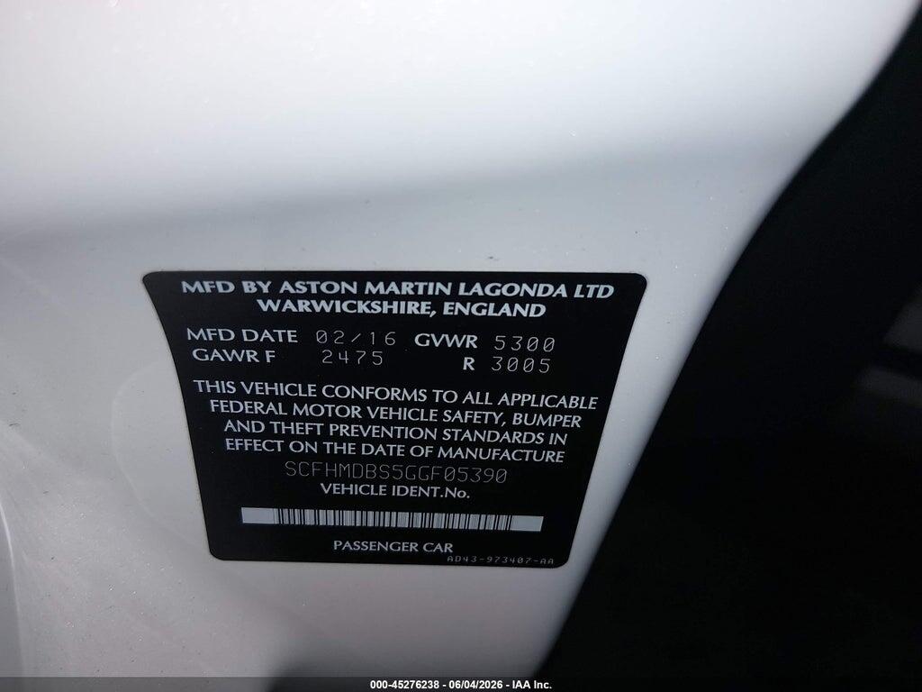 SCFHMDBS5GGF05390 2016 ASTON MARTIN RAPIDE S photo no. 9