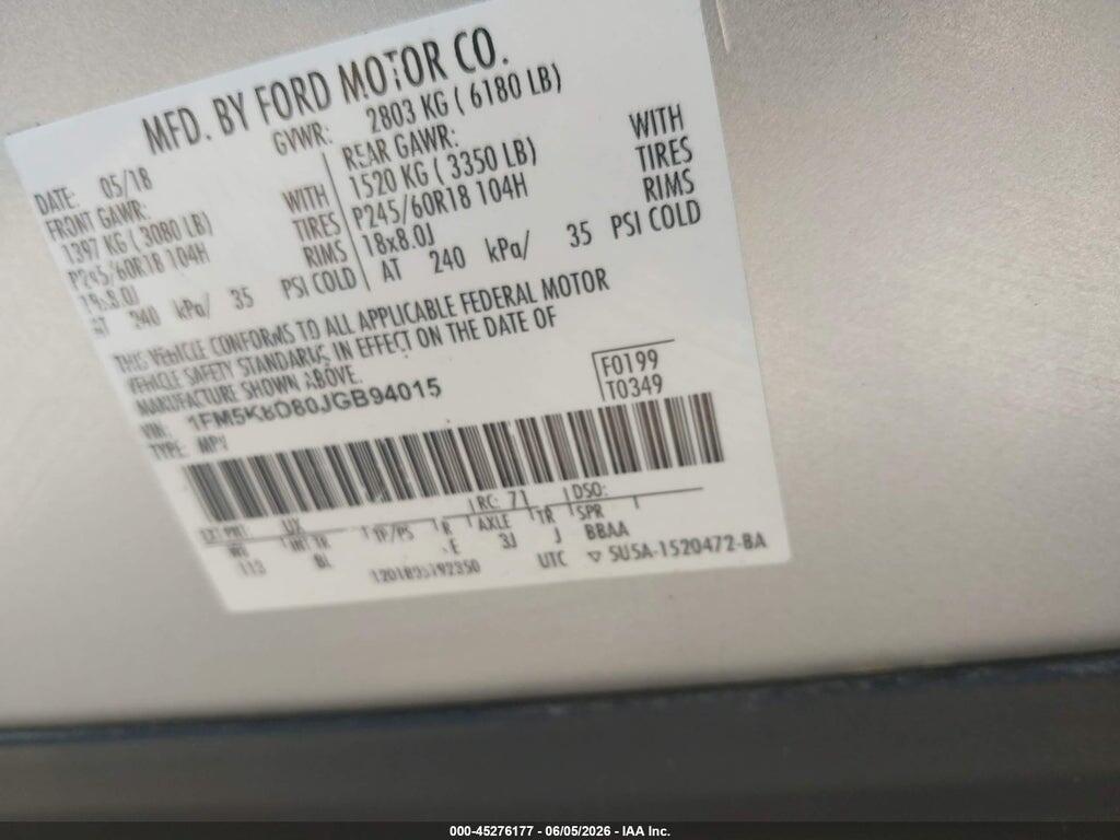 1FM5K8D80JGB94015 2018 FORD EXPLORER photo no. 9