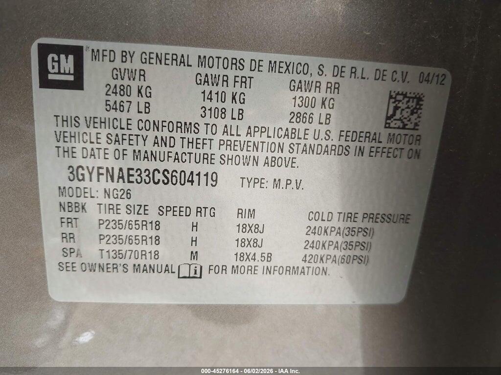 3GYFNAE33CS604119 2012 CADILLAC SRX photo no. 9