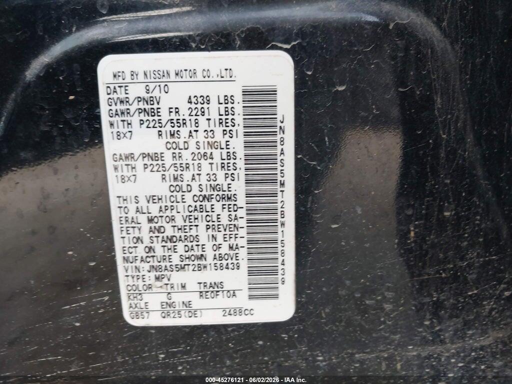 JN8AS5MT2BW158439 2011 NISSAN ROGUE photo no. 9