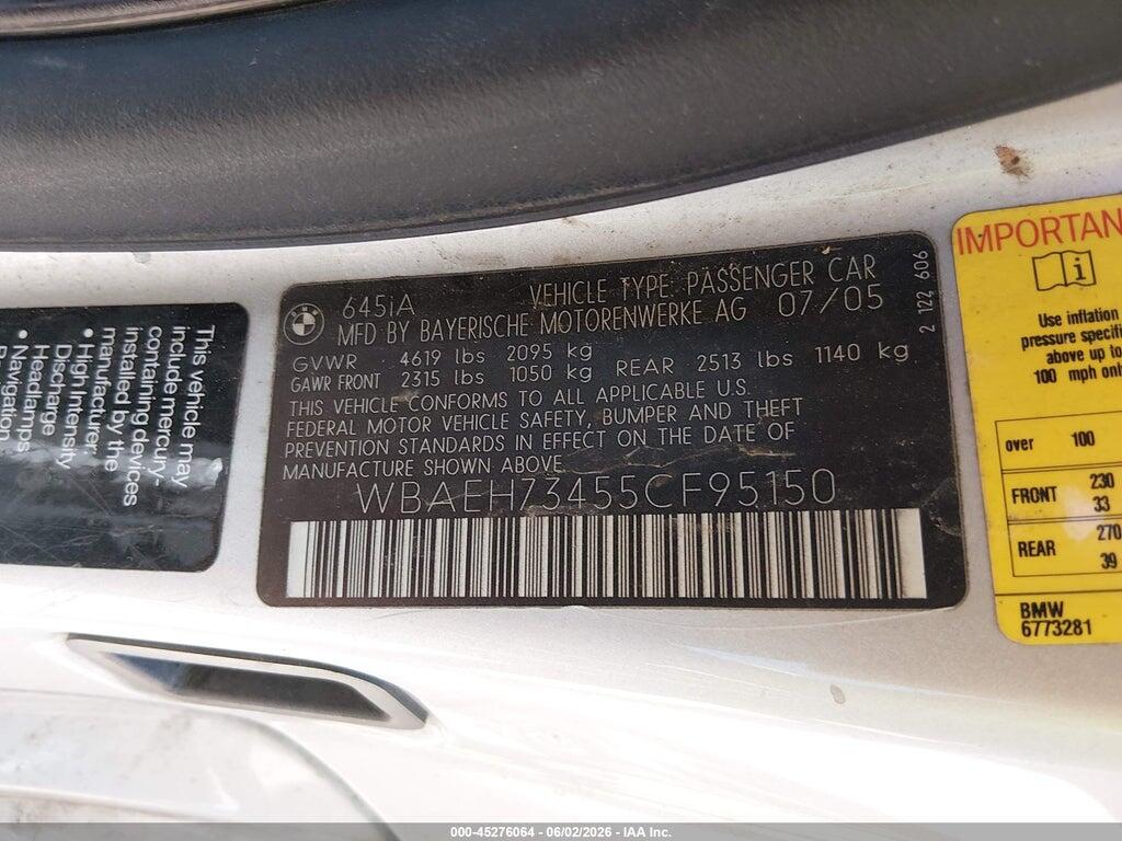 WBAEH73455CF95150 2005 BMW 645CI photo no. 9