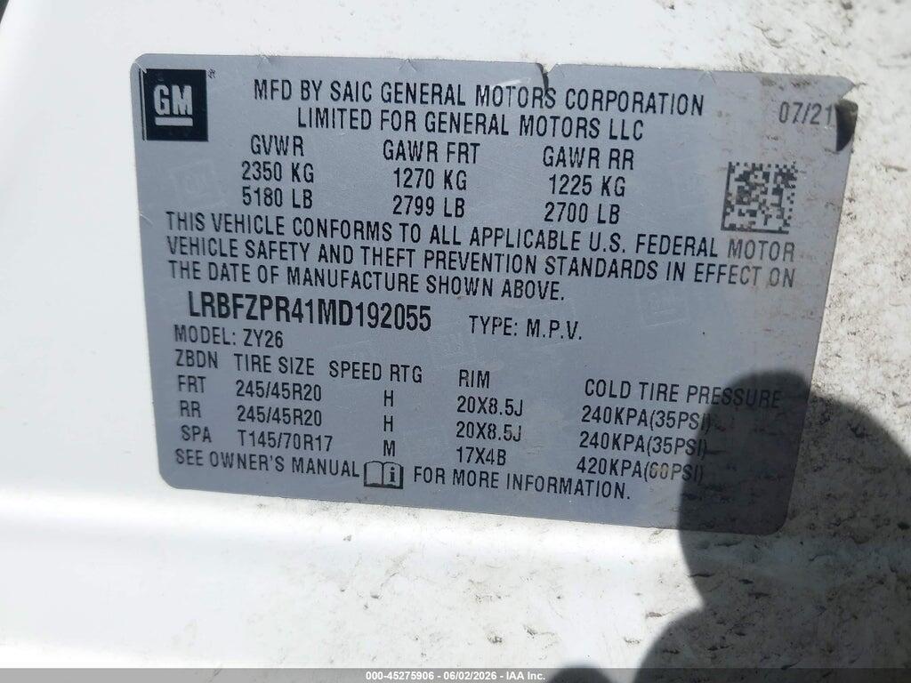 LRBFZPR41MD192055 2021 BUICK ENVISION photo no. 9