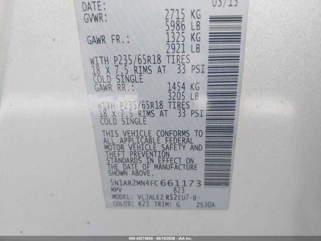 5N1AR2MN4FC661173 2015 NISSAN PATHFINDER photo no. 9