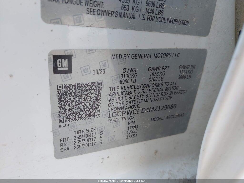1GCPWCED4MZ129080 2021 CHEVROLET SILVERADO 1500 photo no. 9