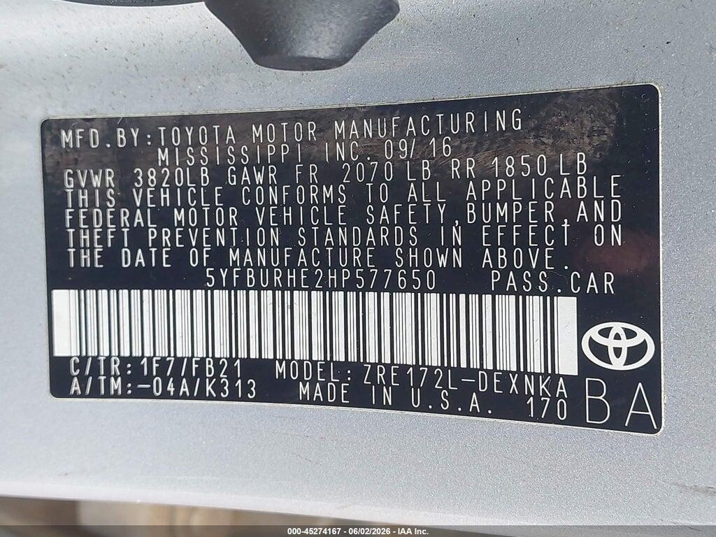 5YFBURHE2HP577650 2017 TOYOTA COROLLA photo no. 9