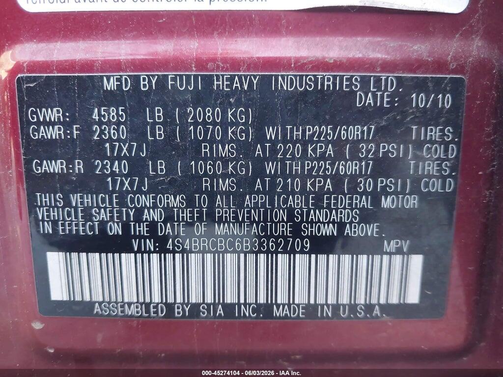 4S4BRCBC6B3362709 2011 SUBARU OUTBACK photo no. 9