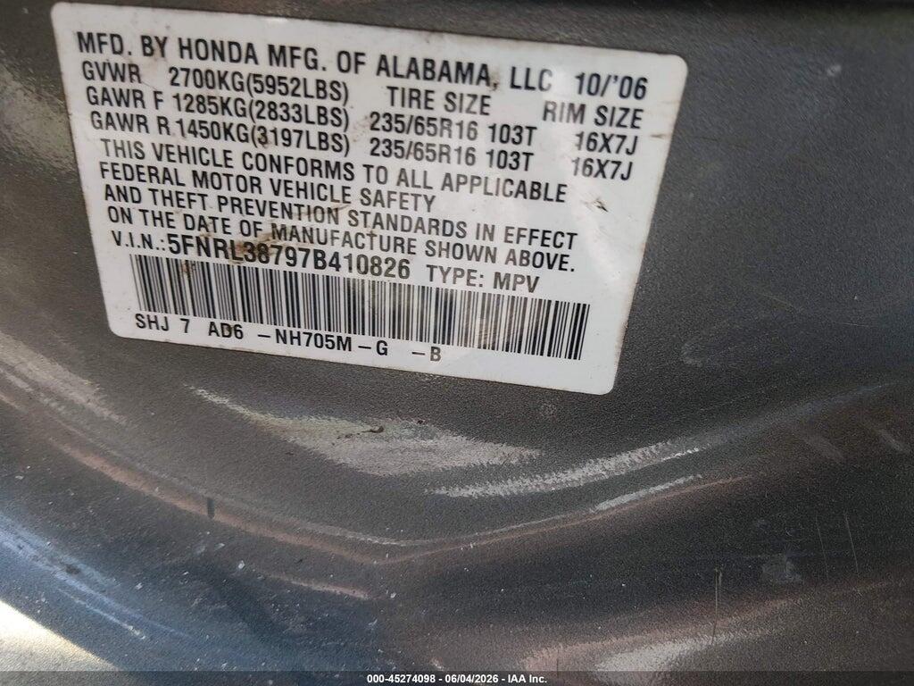 5FNRL38797B410826 2007 HONDA ODYSSEY photo no. 9