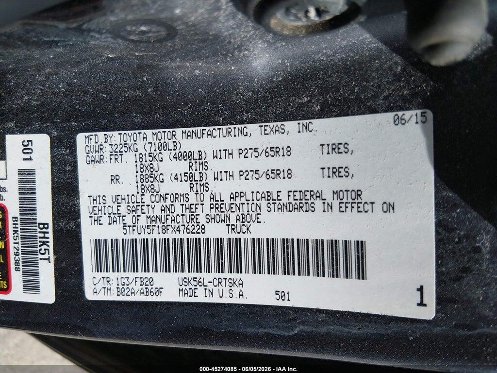 5TFUY5F18FX476228 2015 TOYOTA TUNDRA photo no. 9