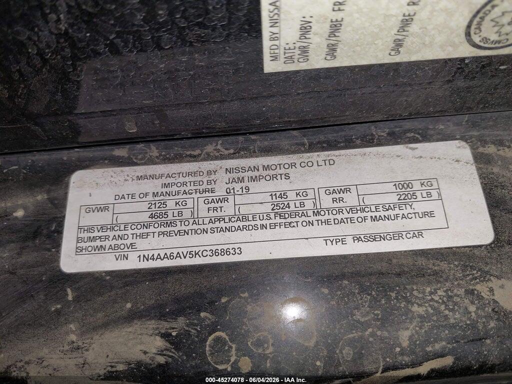 1N4AA6AV5KC368633 2019 NISSAN MAXIMA photo no. 9