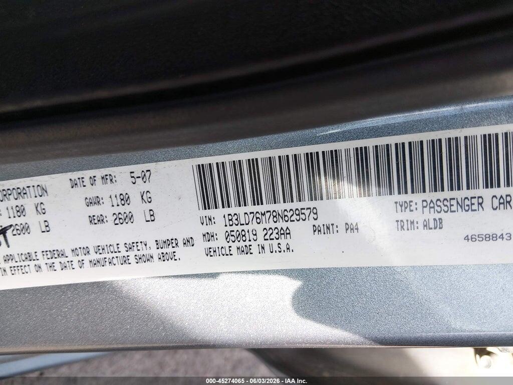 1B3LD76M78N629579 2008 DODGE AVENGER photo no. 9