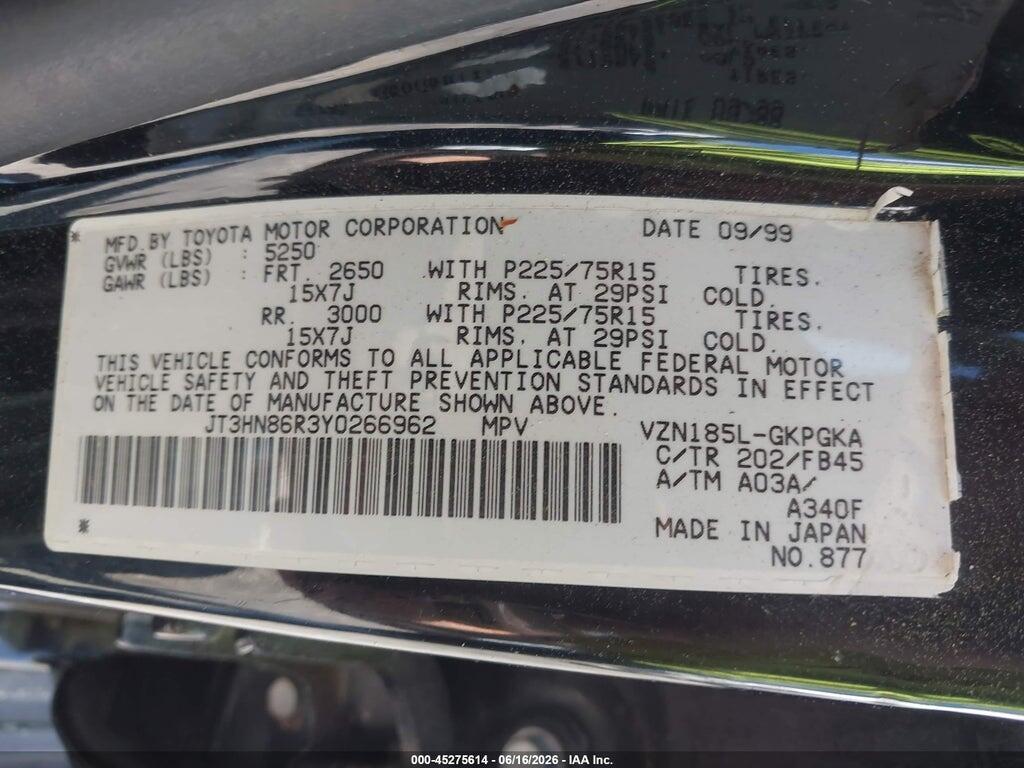 JT3HN86R3Y0266962 2000 TOYOTA 4RUNNER photo no. 9
