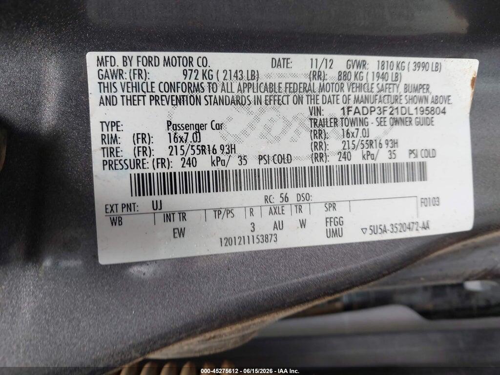 1FADP3F21DL195804 2013 FORD FOCUS photo no. 9