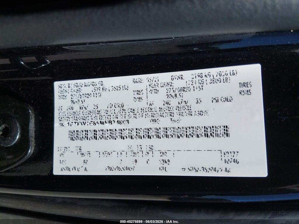 1FTFW1E86MFB74803 2021 FORD F-150 photo no. 9