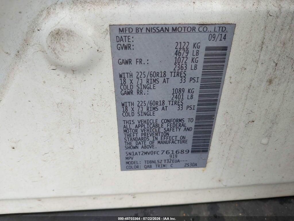 5N1AT2MV0FC761689 2015 NISSAN ROGUE photo no. 9