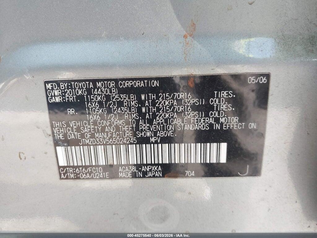 JTMZD33V565024245 2006 TOYOTA RAV4 photo no. 9