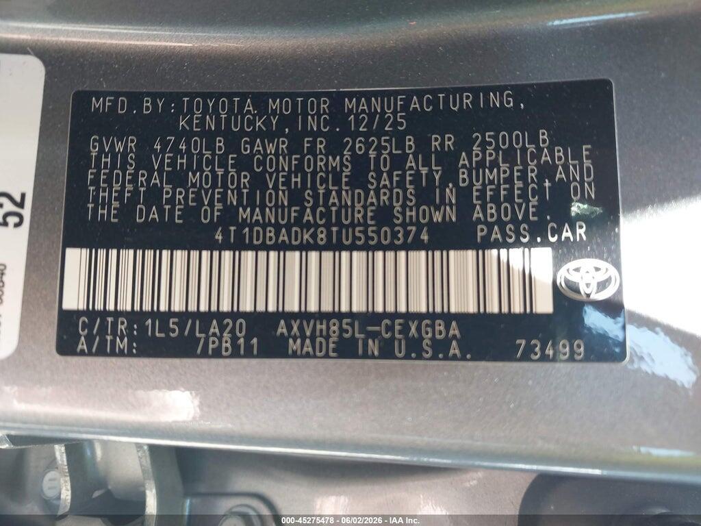 4T1DBADK8TU550374 2026 TOYOTA CAMRY photo no. 9