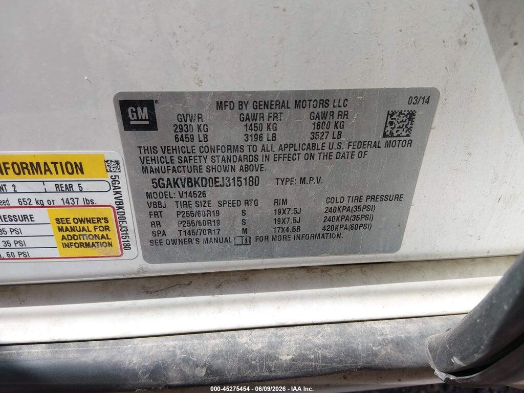 5GAKVBKD0EJ315180 2014 BUICK ENCLAVE photo no. 9