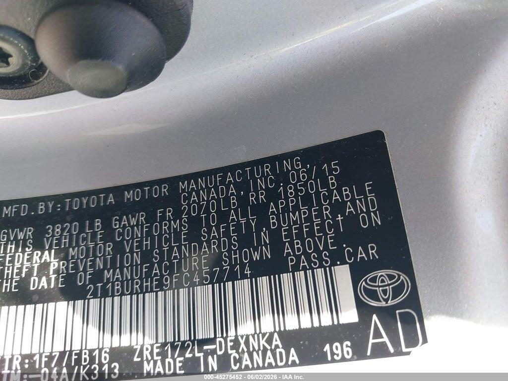 2T1BURHE9FC457714 2015 TOYOTA COROLLA photo no. 9