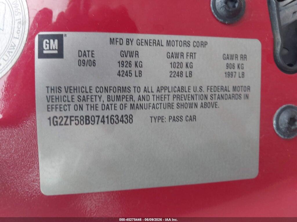 1G2ZF58B974163438 2007 PONTIAC G6 photo no. 9