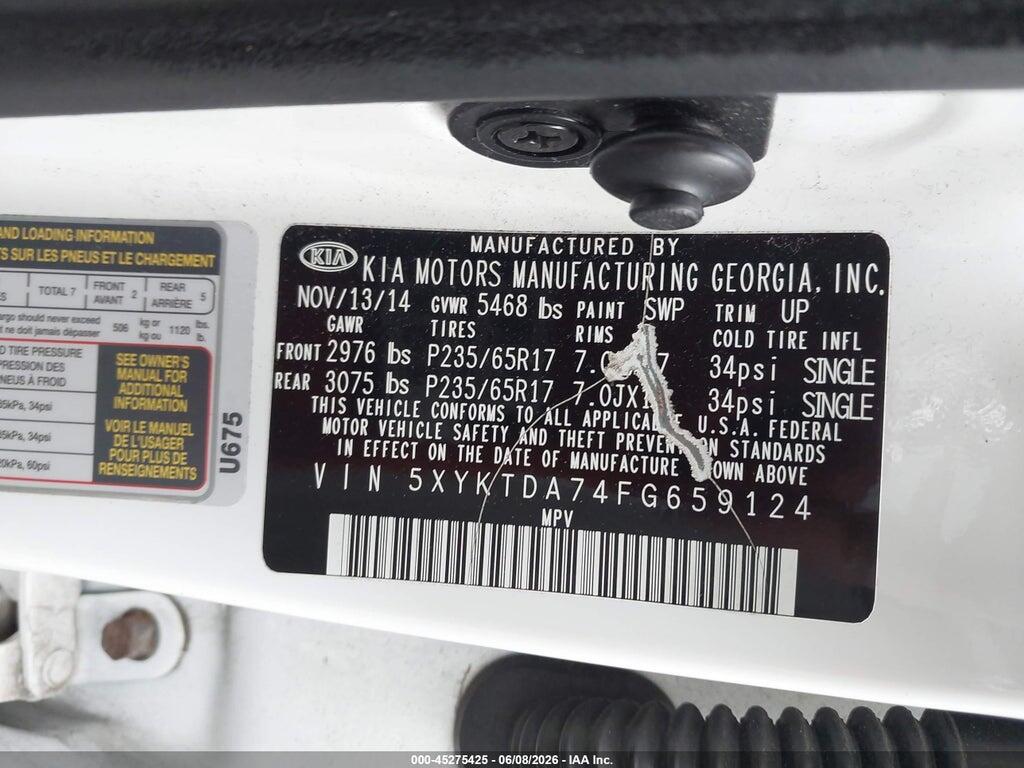 5XYKTDA74FG659124 2015 KIA SORENTO photo no. 9