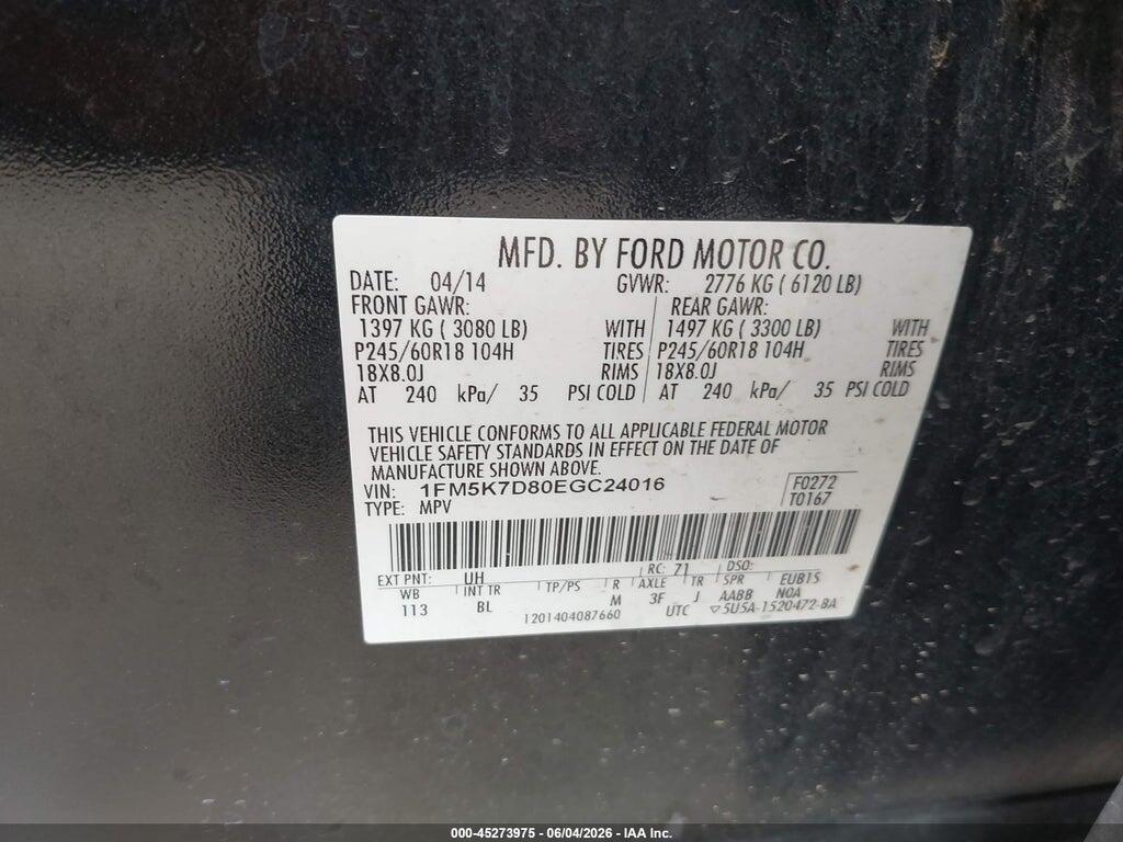 1FM5K7D80EGC24016 2014 FORD EXPLORER photo no. 9