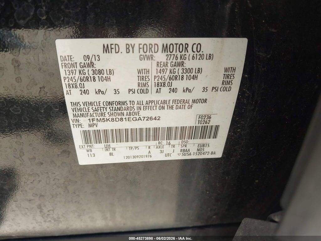 1FM5K8D81EGA72642 2014 FORD EXPLORER photo no. 9