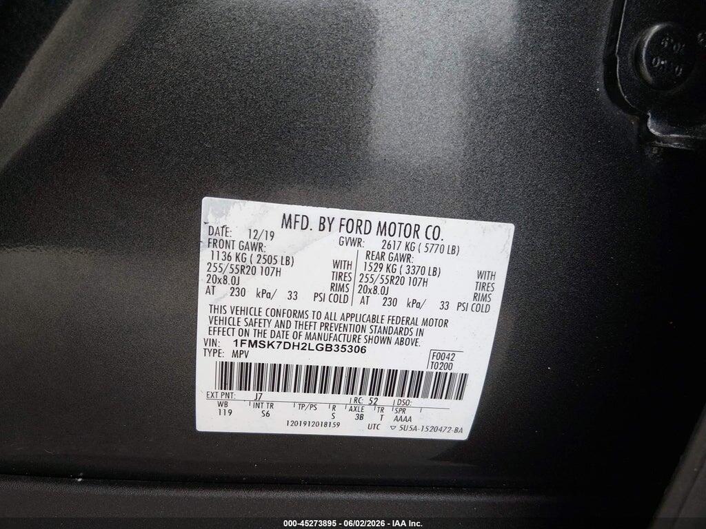1FMSK7DH2LGB35306 2020 FORD EXPLORER photo no. 9