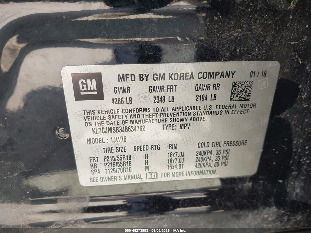 KL7CJMSB3JB634762 2018 CHEVROLET TRAX photo no. 9