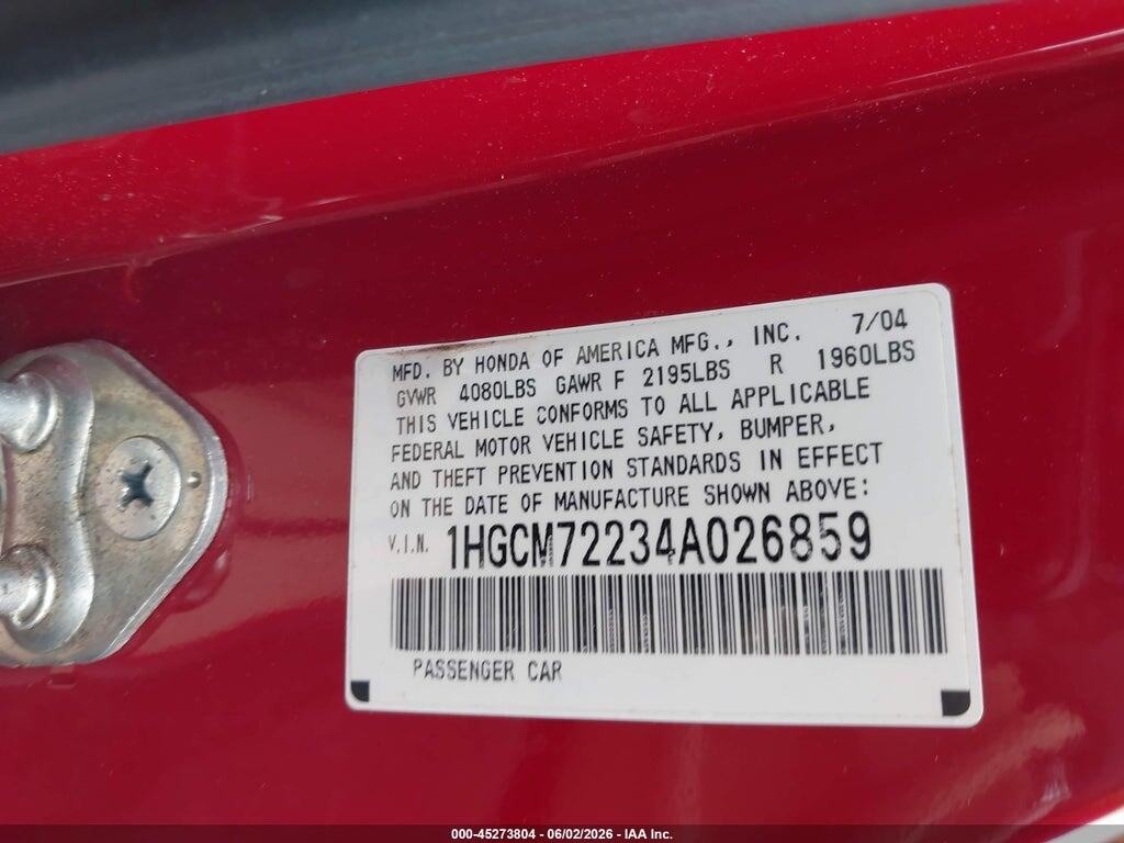 1HGCM72234A026859 2004 HONDA ACCORD photo no. 9