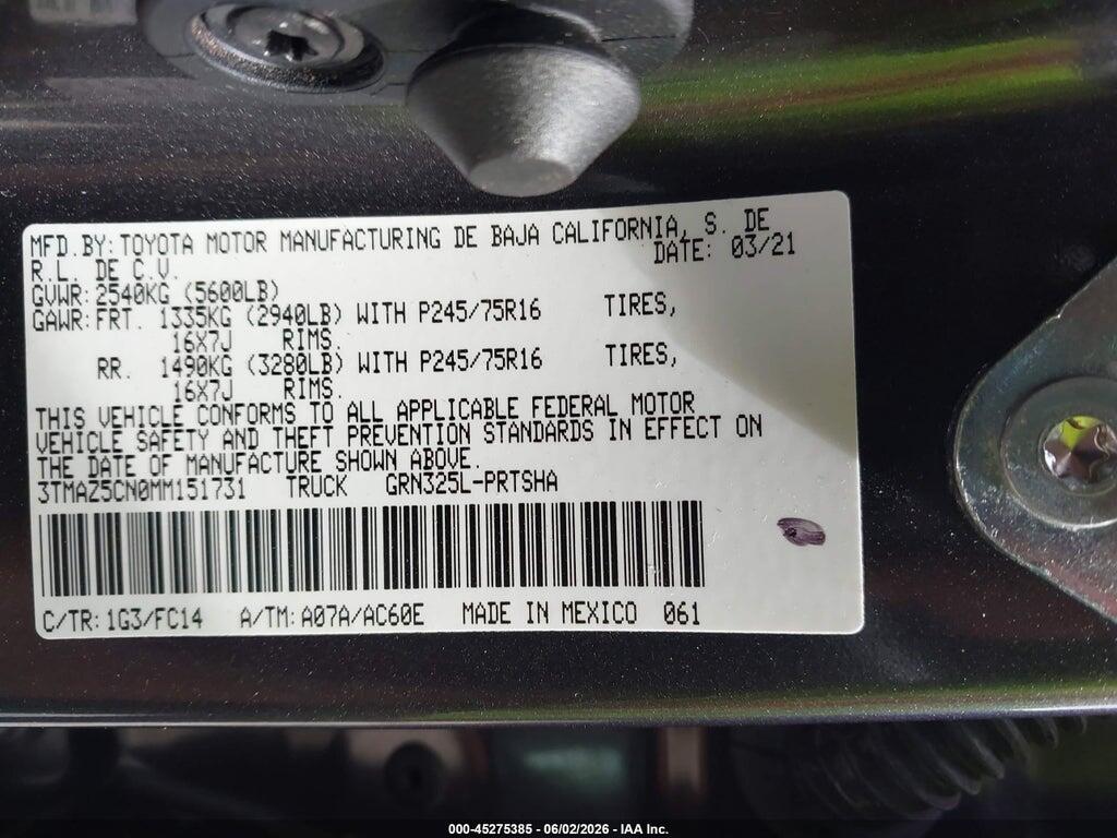 3TMAZ5CN0MM151731 2021 TOYOTA TACOMA photo no. 9