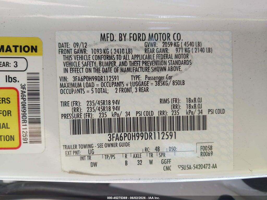 3FA6P0H99DR112591 2013 FORD FUSION photo no. 9