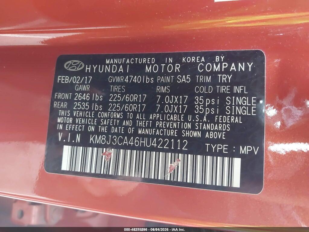 KM8J3CA46HU422112 2017 HYUNDAI TUCSON photo no. 9