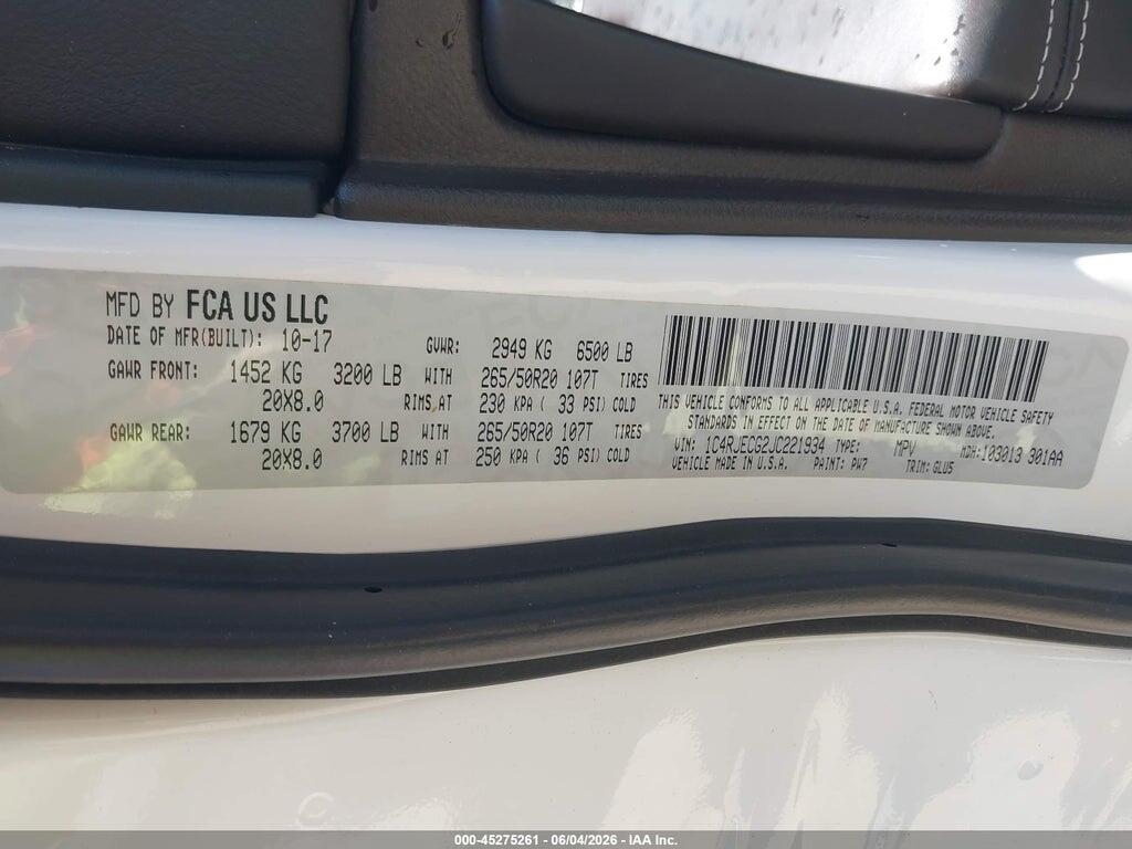 1C4RJECG2JC221934 2018 JEEP GRAND CHEROKEE photo no. 9